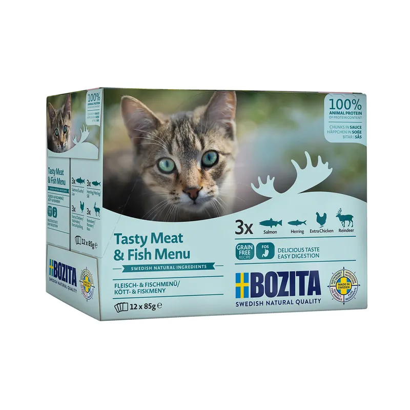 Neue Kollektion Bozita Feline Häppchen in Sauce Multipack Fleisch-Fisch-Menü 12 x 85 g